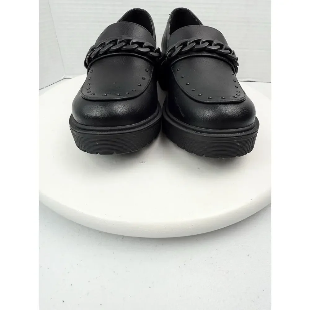 Report Hayden Womens Size‎ 7 Black Chunky Chain Studded Loafers Faux Leather
